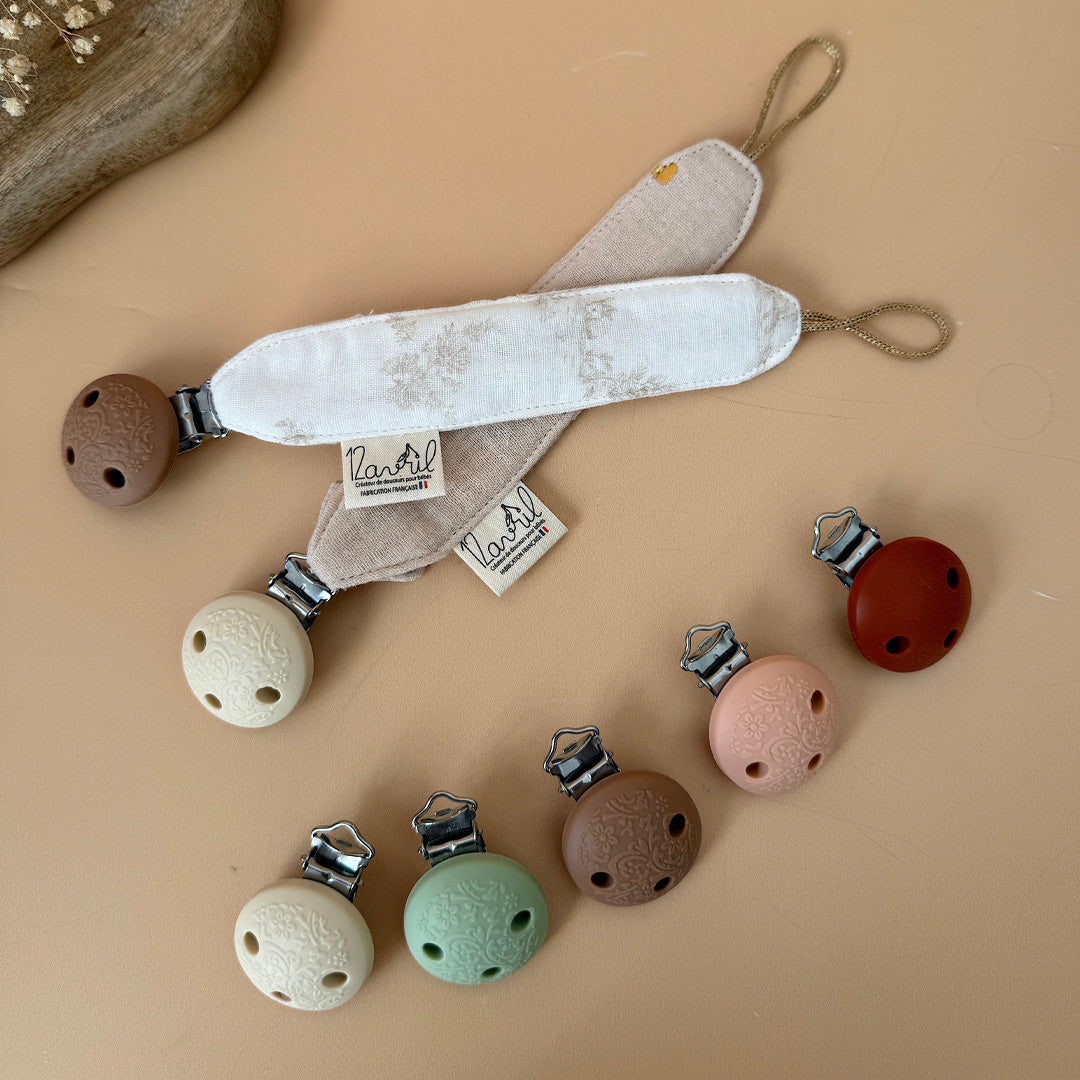 Attache tétine personnalisée en gaze de coton - Motifs naturels