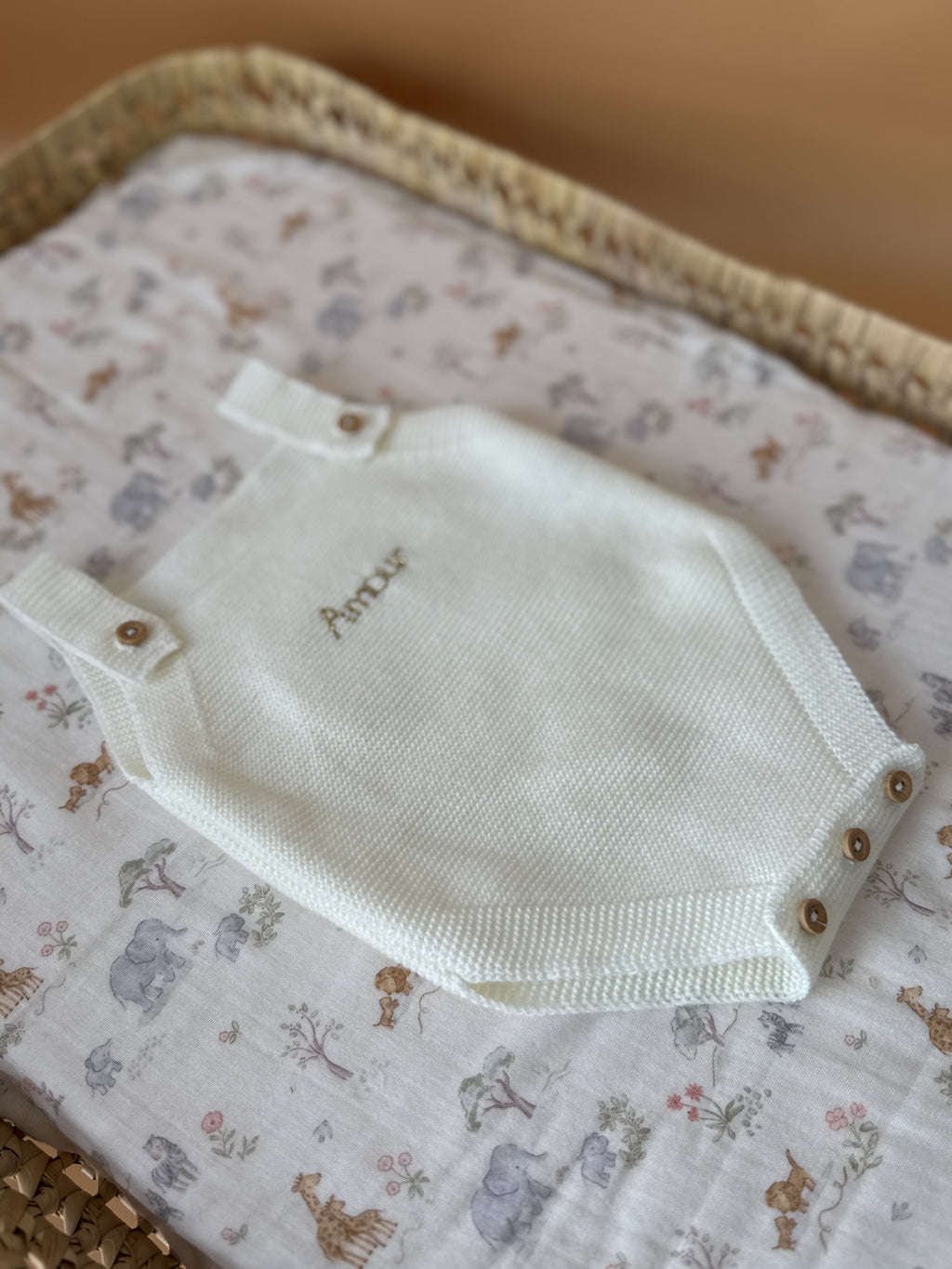 Barboteuse bébé en maille personnalisée Écrue