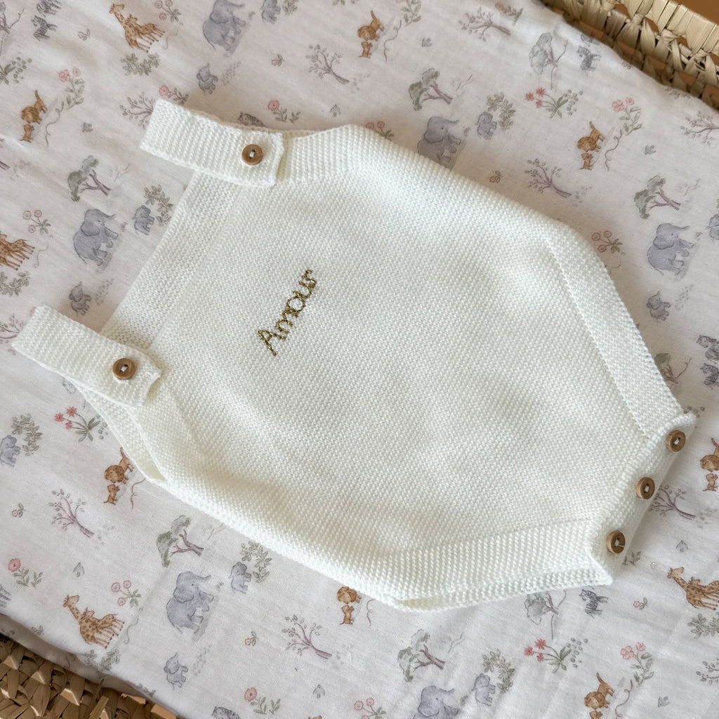 Barboteuse bébé en maille personnalisée Écrue
