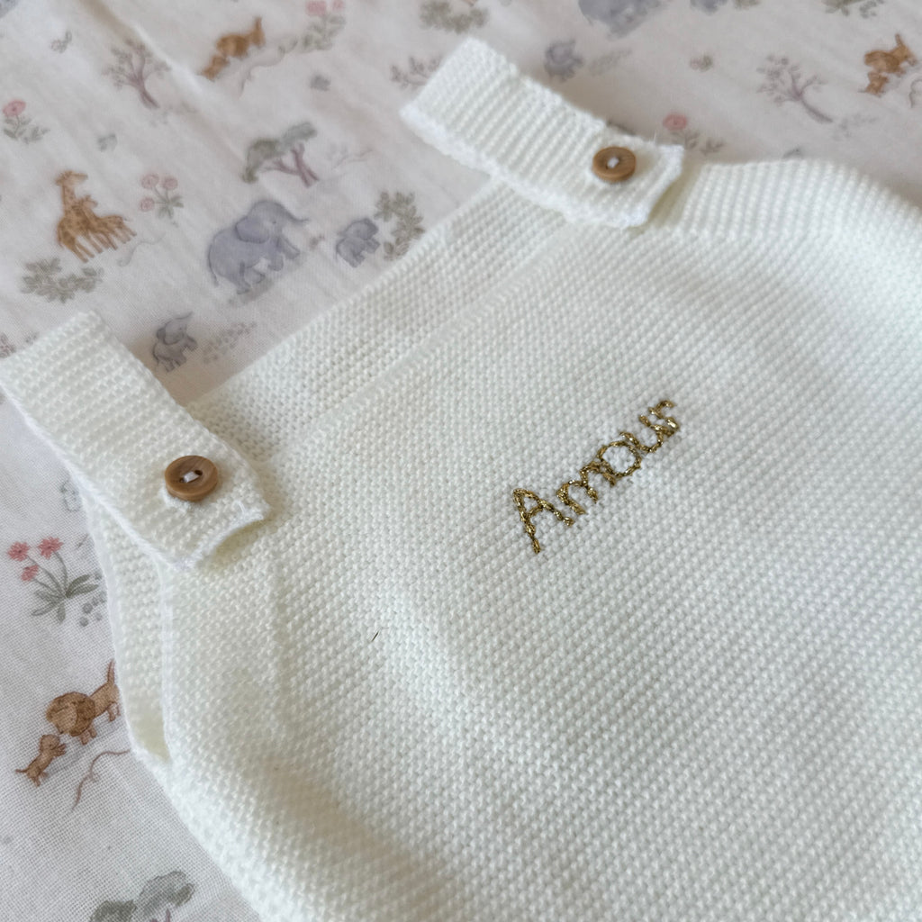 Barboteuse bébé en maille personnalisée Écrue