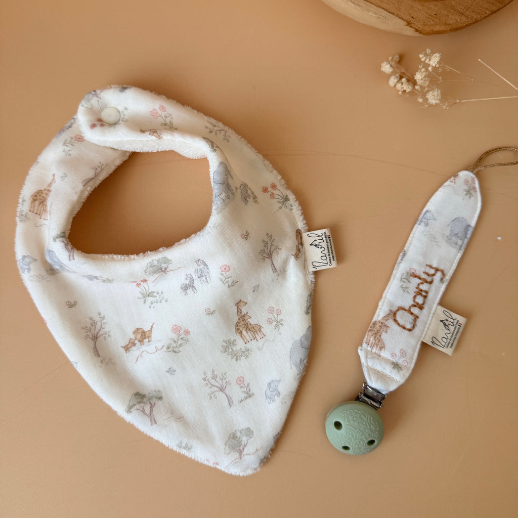 Bavoir BandaChic personnalisé - Motif Jungle et micro éponge de bambou