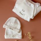 Bonnet de Naissance personnalisé Tricoté Blanc - Prénom personnalisé