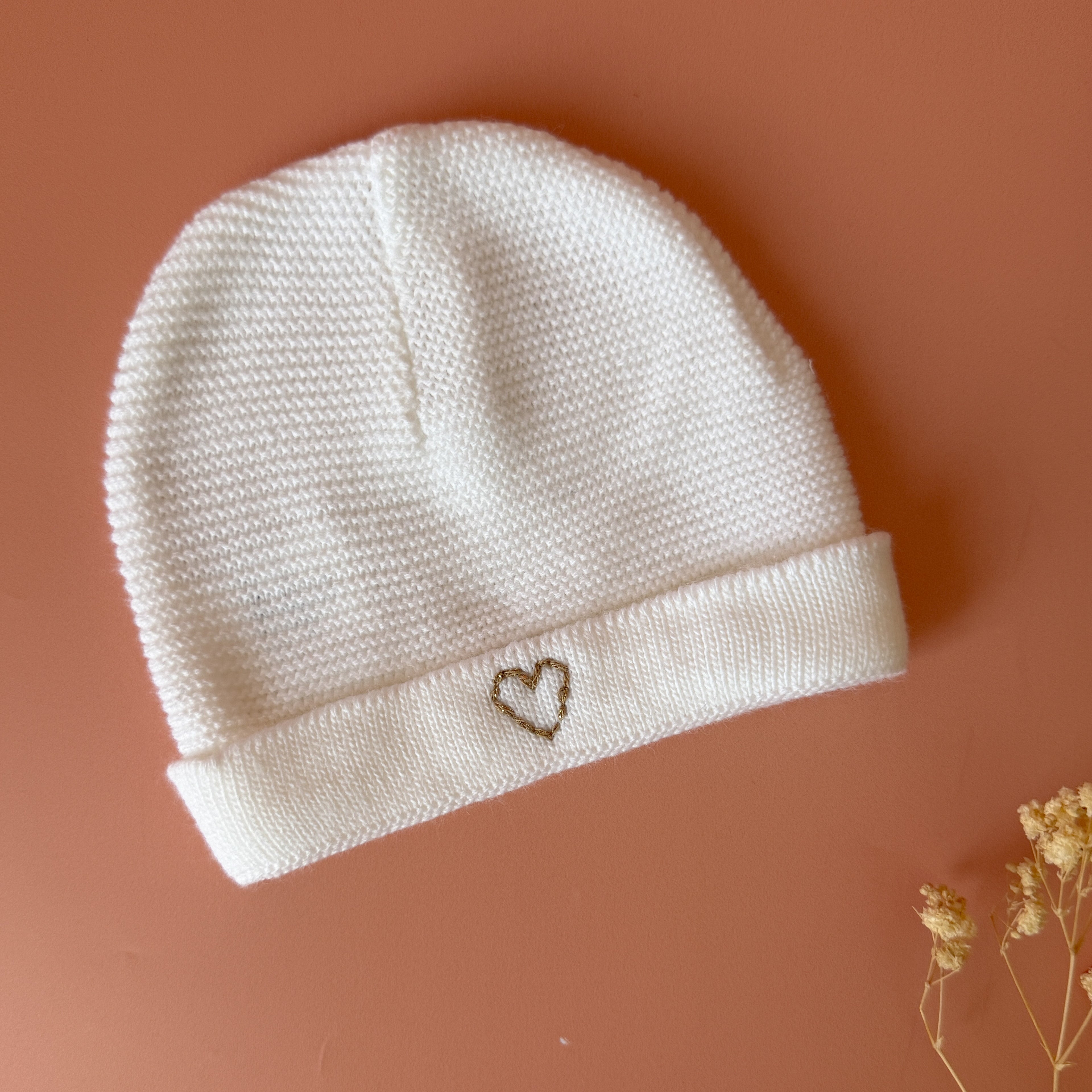 Bonnet de Naissance personnalisé Tricoté Blanc - ♡ Initiale brodée
