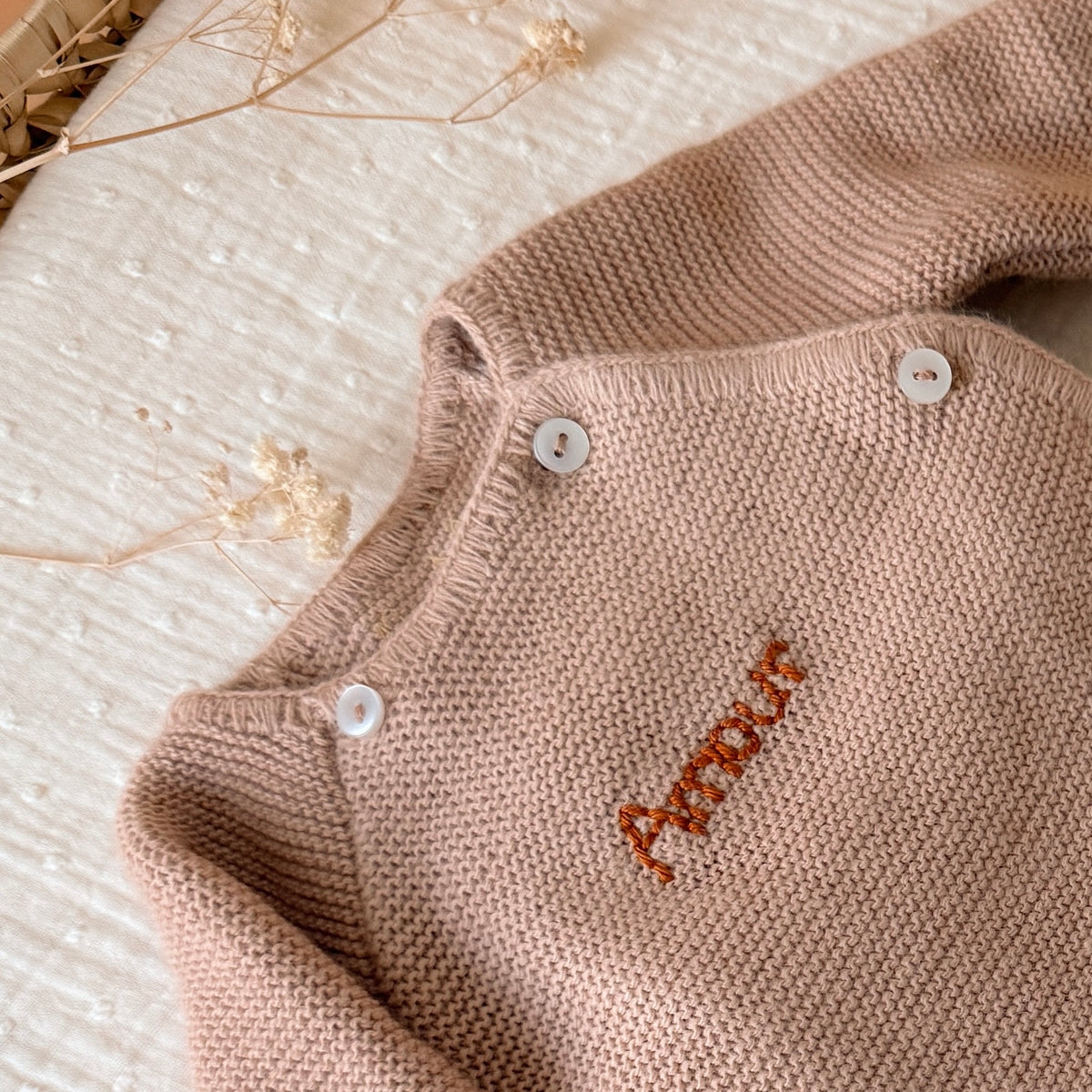 Brassière de naissance personnalisée en tricot - Couleur Moka