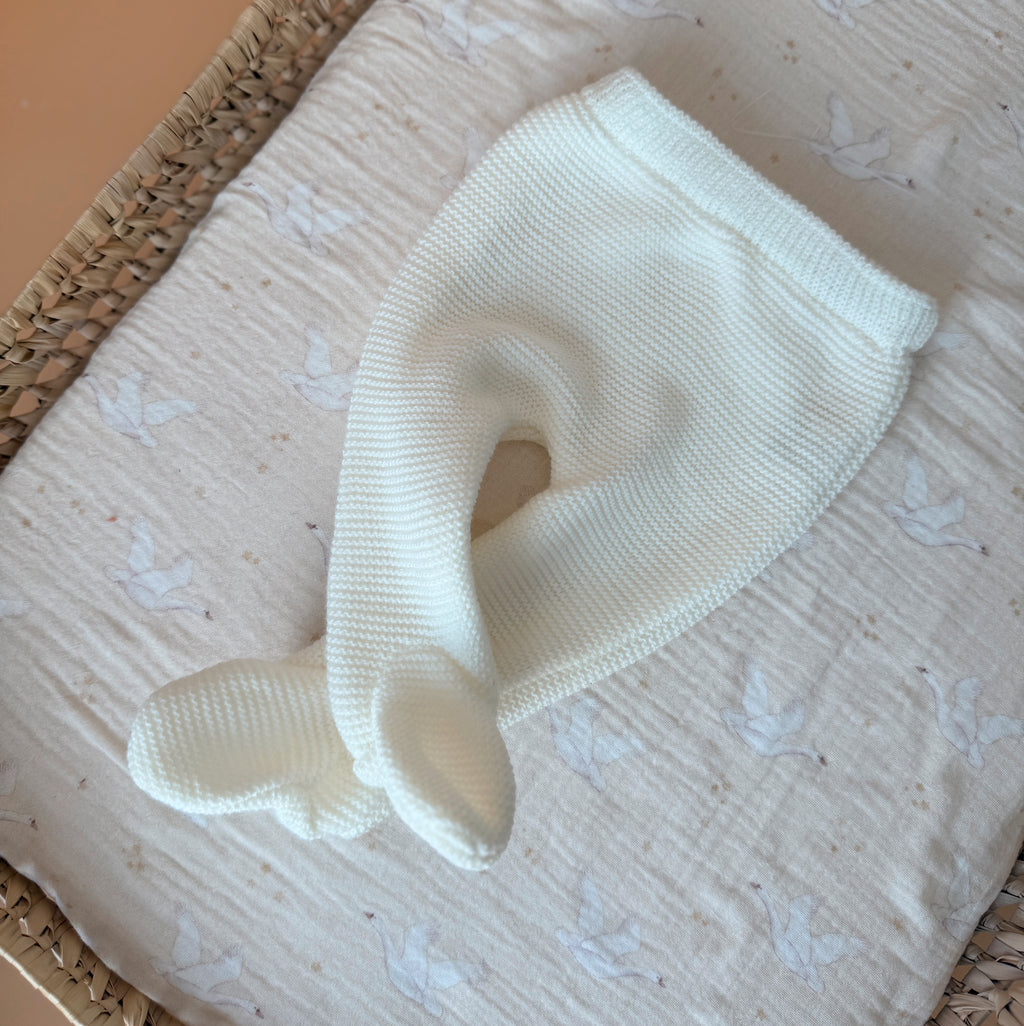 Ensemble de naissance personnalisé écru - Brassière en tricot écrue + pantalon à pied