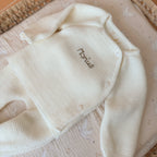 Ensemble de naissance personnalisé écru - Brassière en tricot écrue + pantalon à pied