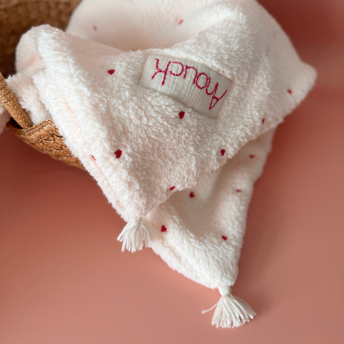 Couverture Spéciale Bébé d'Hiver - Double sherpa coeurs brodsé rose fuschia