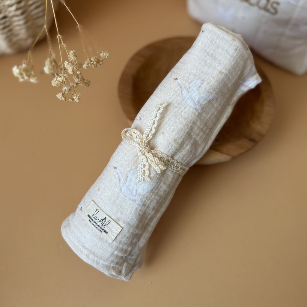 Maxi-lange en gaze de coton - Motif Oies Blanches