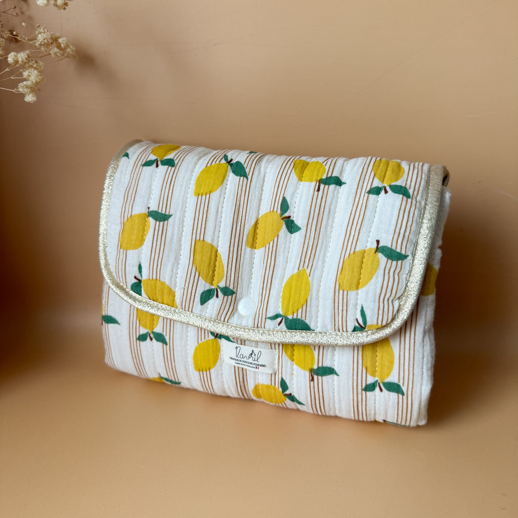 Matelas à langer nomade - Motif Citrons matelassés