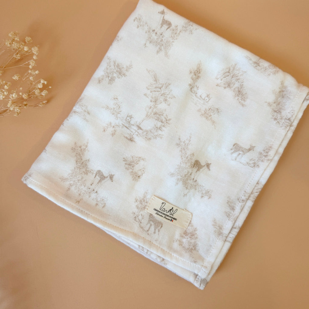 Maxi lange en gaze de coton - Motif Toile de Jouy Biche