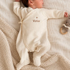 Pyjama de naissance avec prénom personnalisé - Velours côtelé écru