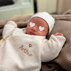 Pyjama de naissance avec prénom personnalisé - Velours côtelé écru