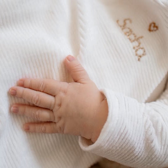 Pyjama de naissance avec prénom personnalisé - Velours côtelé écru
