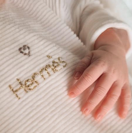 Pyjama de naissance avec prénom personnalisé - Velours côtelé écru
