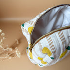 Trousse de toilette matelassée personnalisée avec prénom - Motif Citrons
