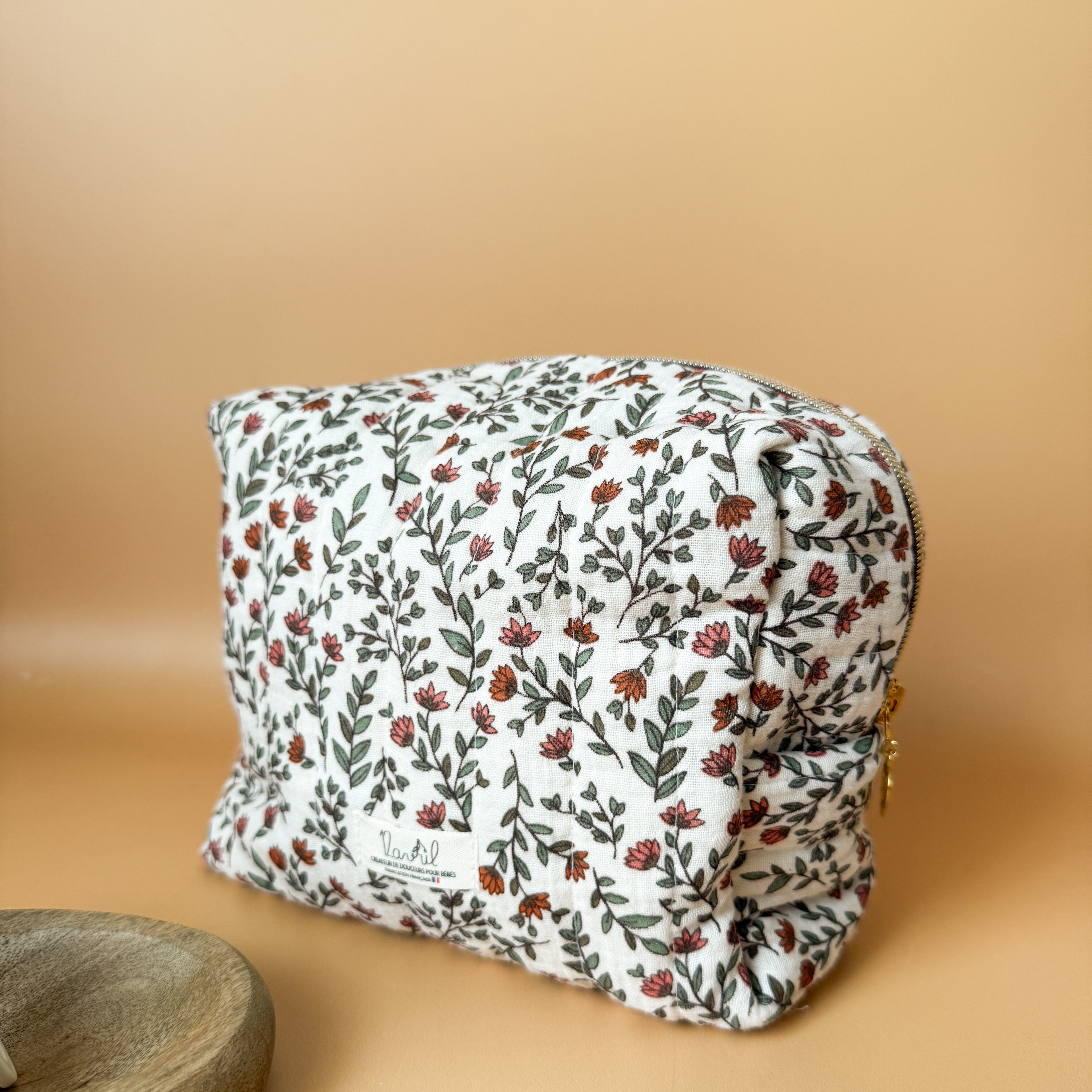 Trousse de toilette matelassée personnalisée avec prénom - Motif Fleuri