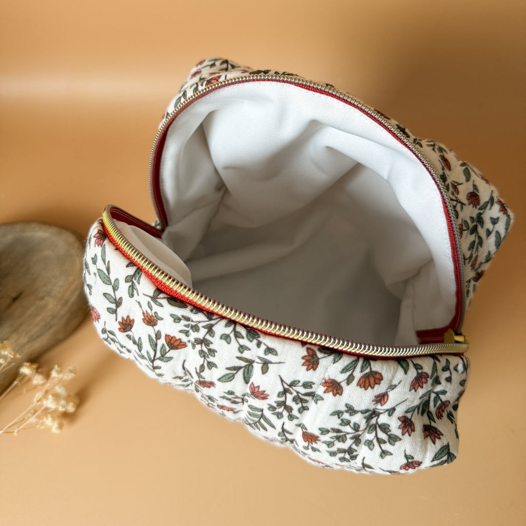 Trousse de toilette matelassée personnalisée avec prénom - Motif Fleuri