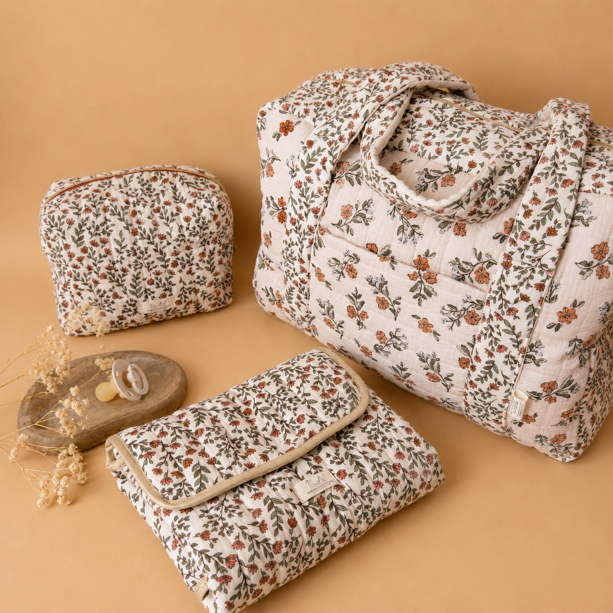 Trousse de toilette matelassée personnalisée avec prénom - Motif Fleuri