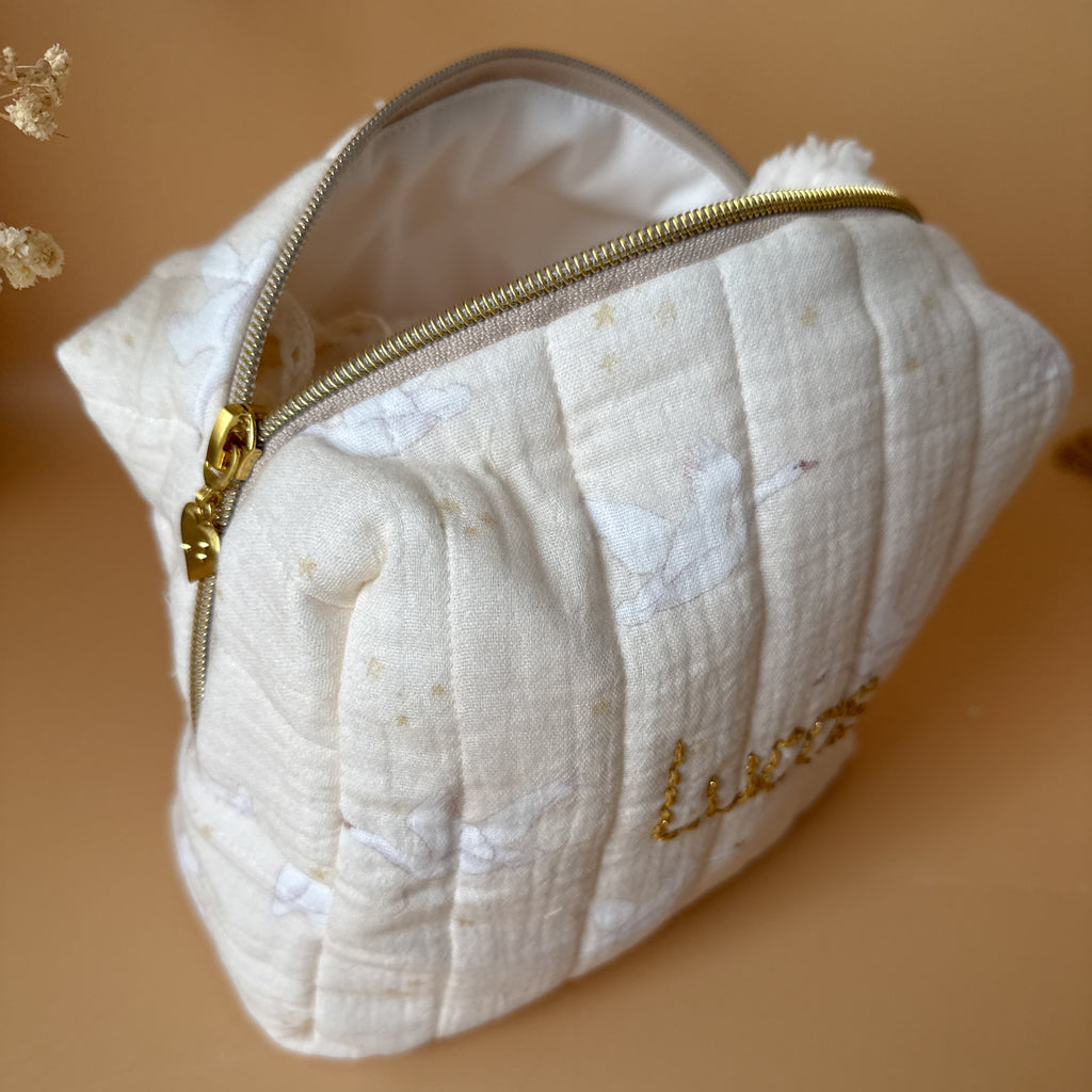 Trousse de toilette matelassée -  Motif Oies Blanches