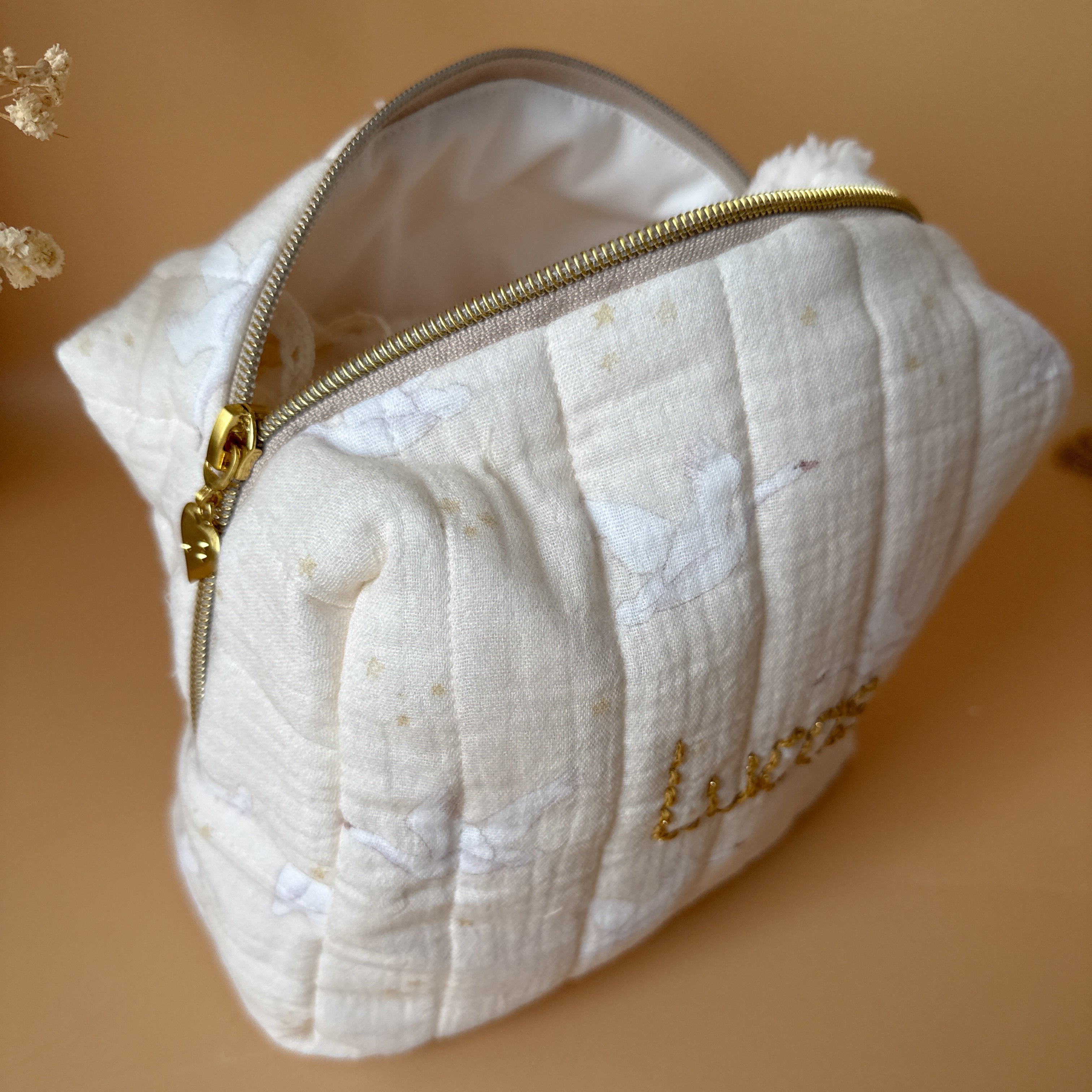 Trousse de toilette matelassée -  Motif Oies Blanches