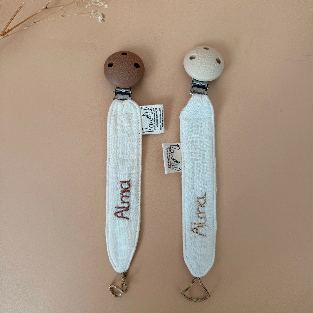 Attache tétine personnalisée en gaze de coton