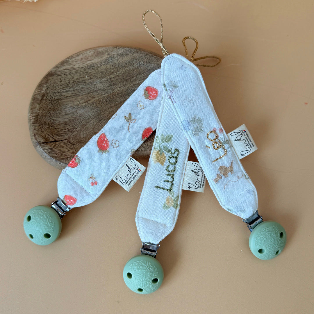 Attache tétine personnalisée en gaze de coton - Motif citrons