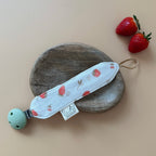 Attache tétine personnalisée en gaze de coton - Motif fraise cerises