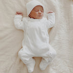 Bonnet de naissance en Coton Écru - Broderie ♡/ Initiale