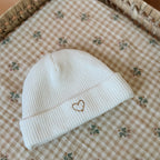 Bonnet de Naissance en Maille Tricot Blanc - ♡ Initiale brodée