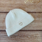 Bonnet de Naissance en Maille Tricot Blanc - ♡ Initiale brodée