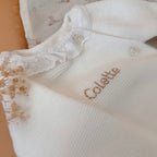 Ensemble de naissance blanc - Brassière col en tissu dentelé + pantalon