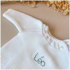 Brassière en maille tricot blanc avec petit col brodé - Tricoté en France - 100% fait main - Made In France - 12 Avril