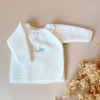Brassière en maille tricot blanc avec petit col dentelle - Personnalisable avec une broderie faite à la main
