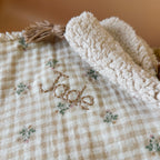 Couverture demie saison - Motif Carreaux fleuris - Sherpa Beige