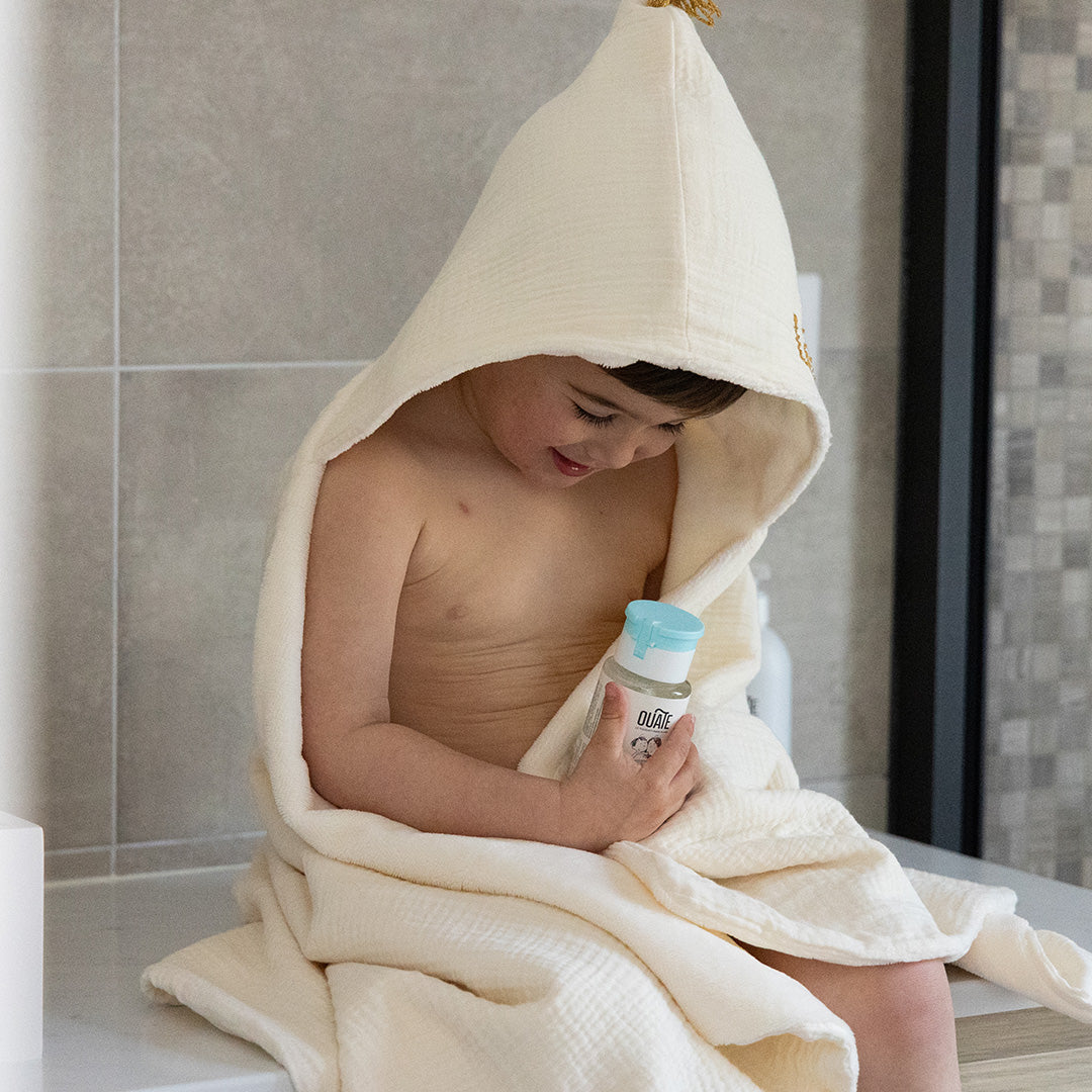 Ma grande cape de bain XXL personnalisée en micro éponge de bambou et gaze de coton écrue - Made in France
