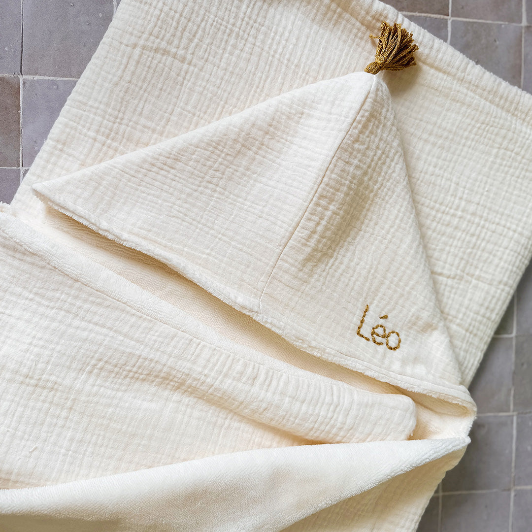 Maxi cape de bain XXL personnalisée - Écrue avec pompon