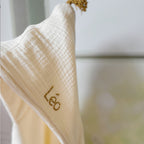 Ma grande cape de bain XXL personnalisée en micro éponge de bambou et gaze de coton écrue - Made in France