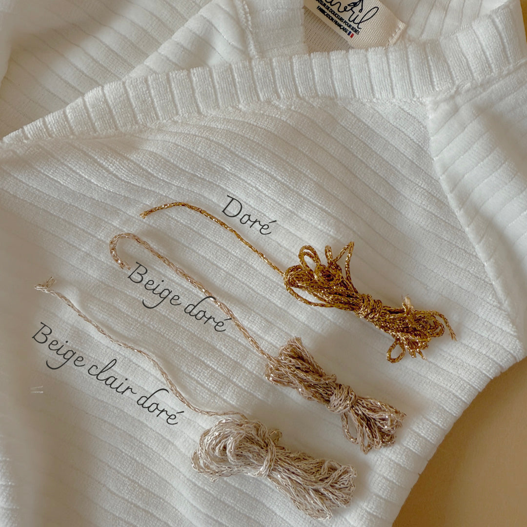 Ensemble de naissance Grège - Brassière + pantalon maille nid d'abeille grattée
