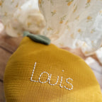 Coussin Citron en gaze de coton et sherpa de coton - Made in France