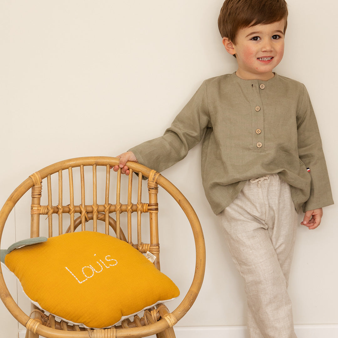 Coussin Citron en gaze de coton et sherpa de coton - Made in France