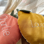 Coussin Citron en gaze de coton et sherpa de coton - Made in France