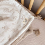 Couverture Chaude - Toile de Jouy Biche - Fourrure extra douce grège