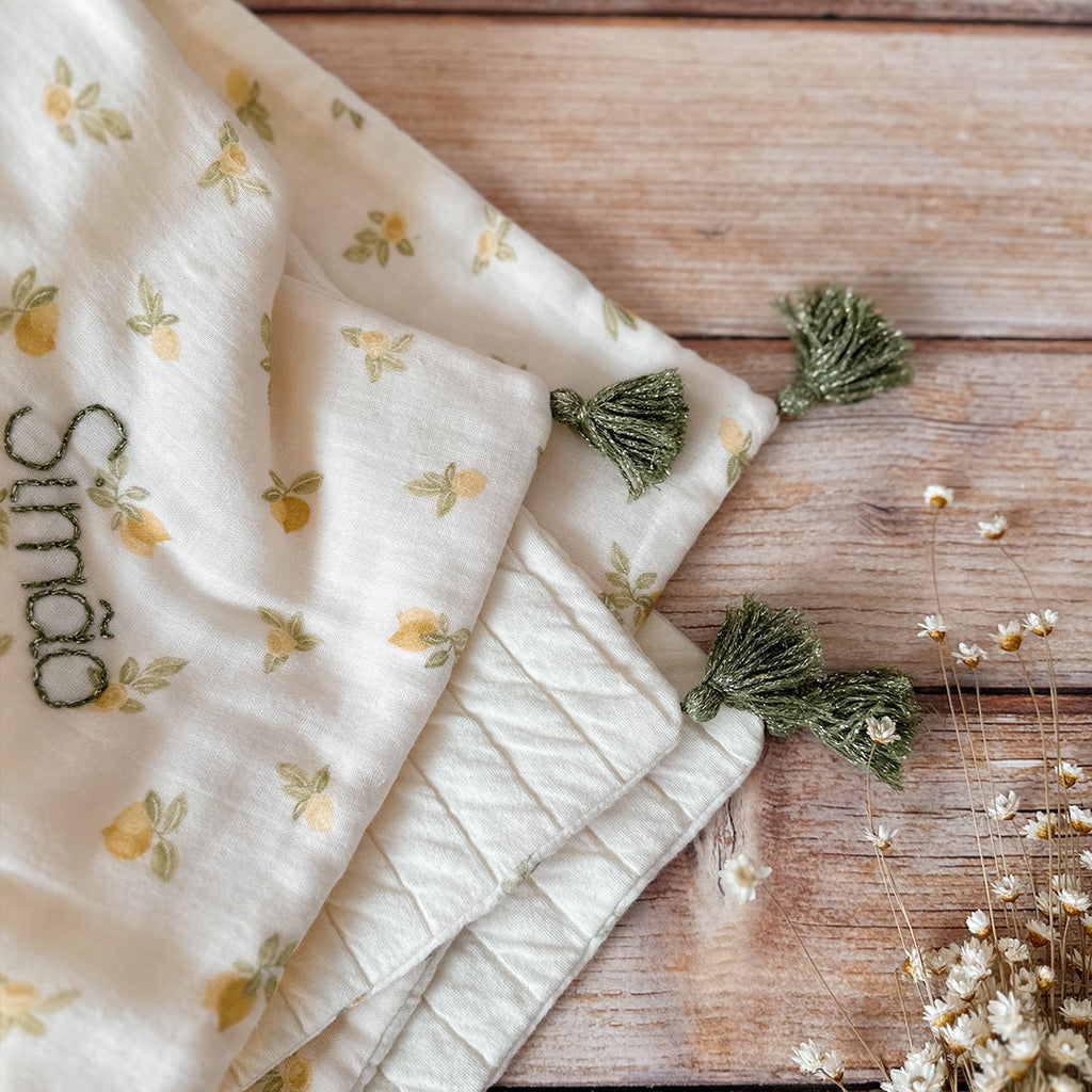 Couverture d’été personnalisée en gaze de coton et jersey de coton matelassé – Made in France
