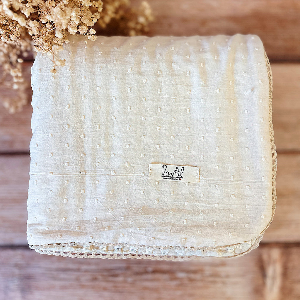 Couverture d’été personnalisée unie en popeline de coton plumetis et nid d'abeille géant - 100% fait main