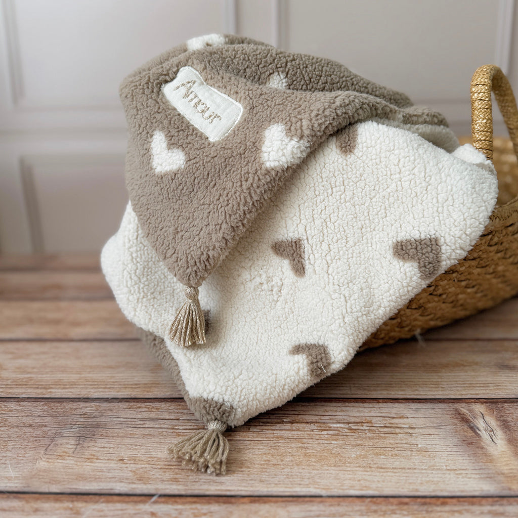 Couverture Spéciale Bébé d'Hiver - Double sherpa coeur