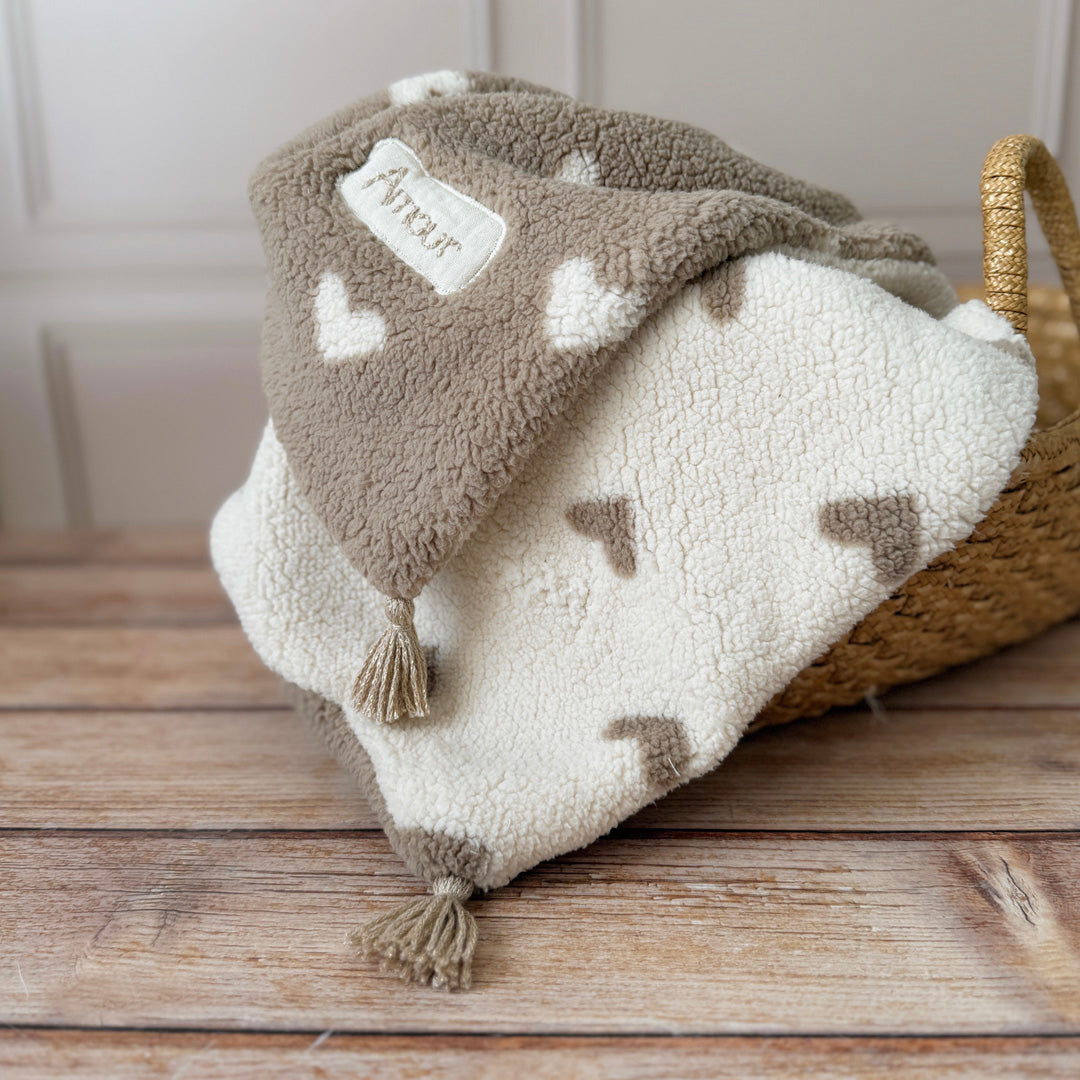 Couverture Spéciale Bébé d'Hiver - Double sherpa coeur