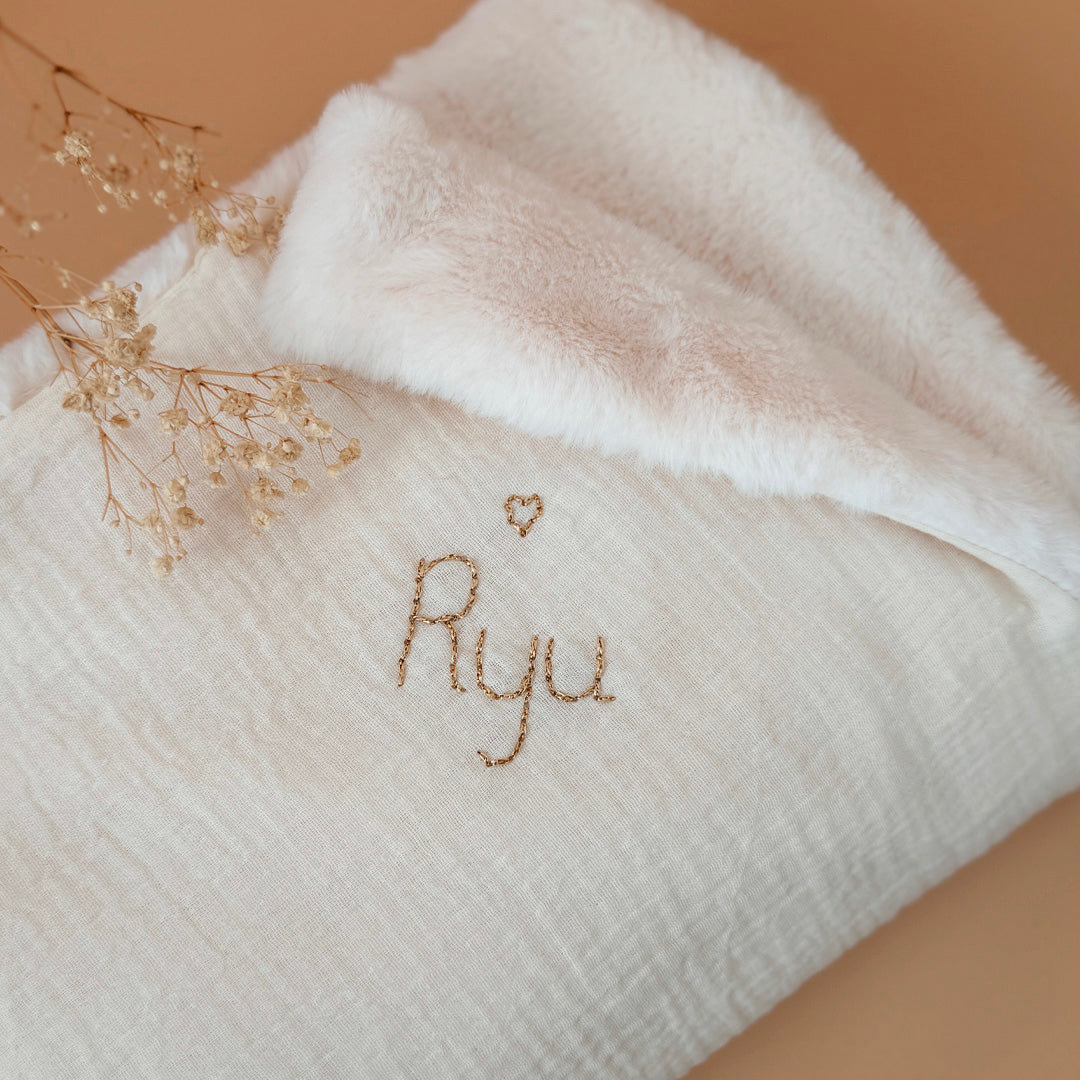 Couverture Chaude - Gaze de coton / fourrure écrue SANS POMPONS