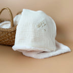 Couverture Chaude - Gaze de coton unie / Fausse fourrure écrue