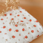 Couverture d'été unie en gaze de coton 100% matelassée ♡ - Motif fraises cerises