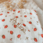 Couverture d'été unie en gaze de coton 100% matelassée ♡ - Motif fraises cerises